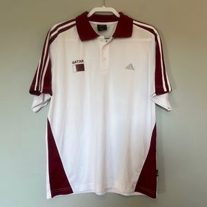 EUC white & burgundy adidas Qatar golf shirt  size large